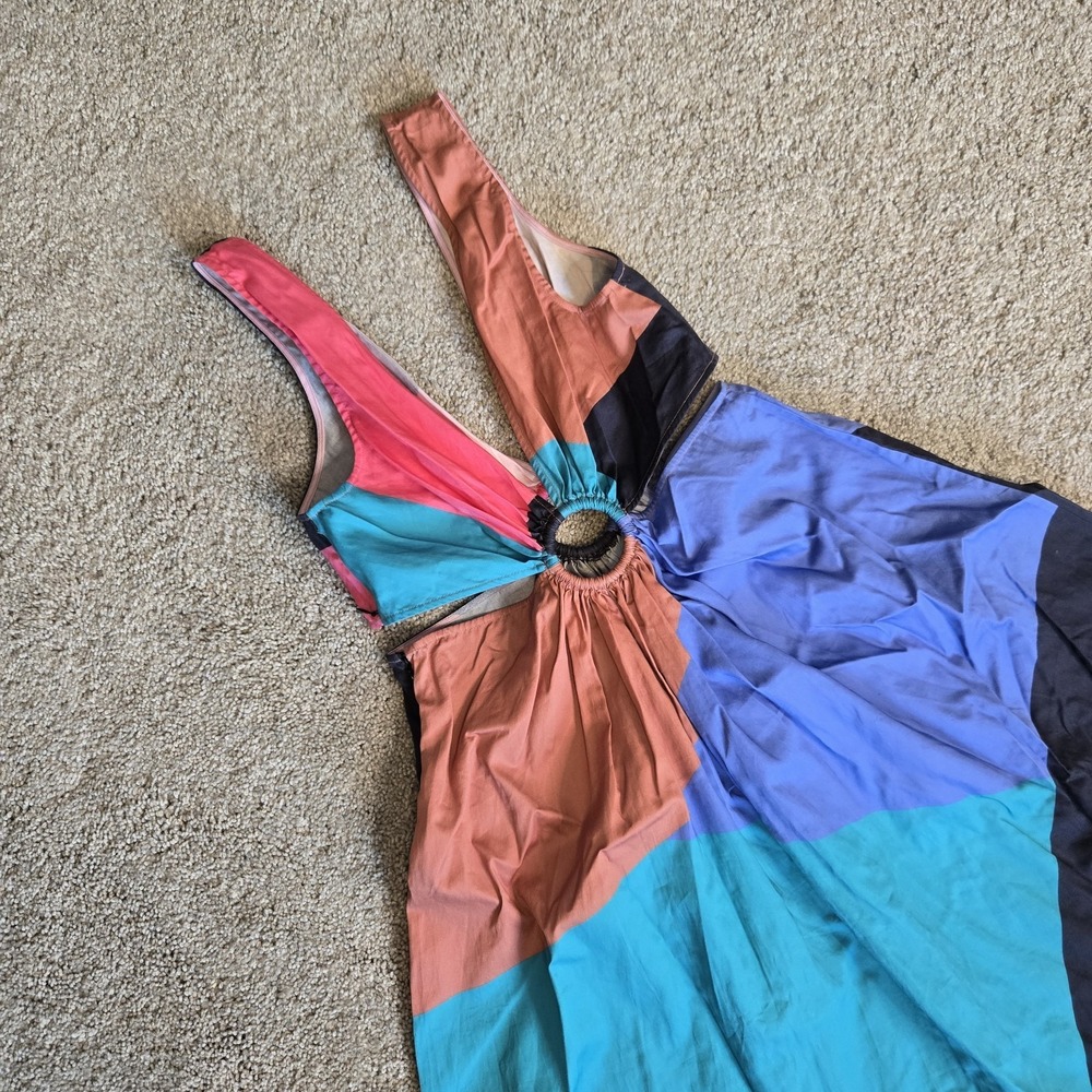 Anthropologie Flounced Cut-Out Maxi Dress size 2 Petite Colorblock 80s Tiered - Picture 3 of 7